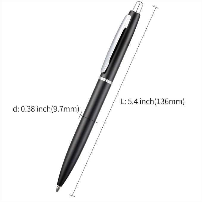 ChaoQ 6 Pcs Retractable Metal Ballpoint Pens, for Gift, Business, Office, 1.0mm Medium Point Black Ink, 12 Extras Replaceable Metal Refills - Black