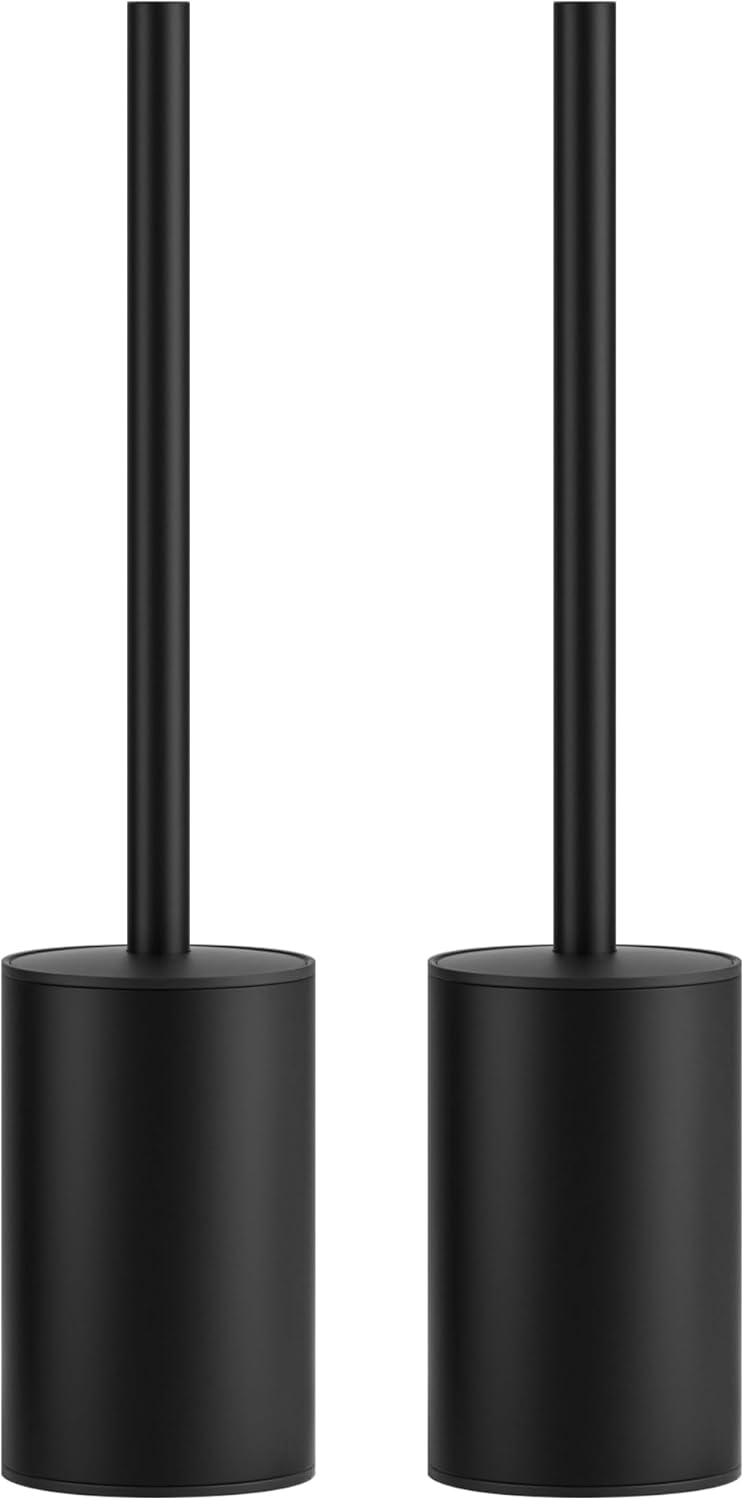 FORIOUS Toilet Brush and Holder Set, 304 Stainless Steel Heavy Duty Base and Handle for Bathroom Deep Cleaning, Toilet Bowl Cleaners Brush with Holder, Space Saving for Storage (2, Matte Black)