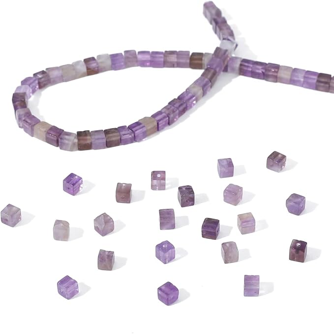 Natural Amethyst Square Stone Beads 4x4mm 85pcs Cube Loose Semi Gemstone Beads for Jewelry Making Design