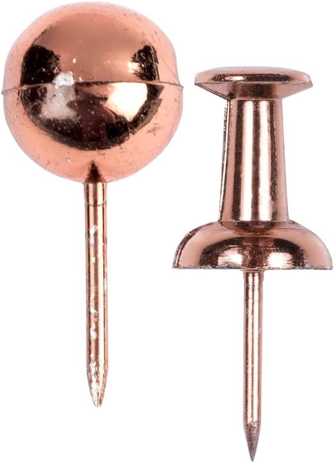 JAM PAPER Colorful Push Pins - Flat & Round Head Thumb Tack Combo Set - Rose Gold Pushpins - 200/Pack
