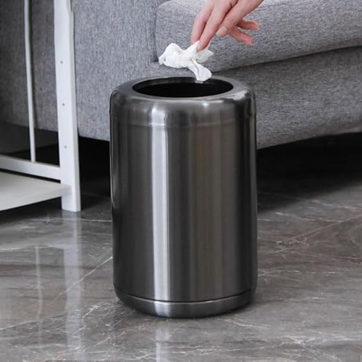 10L/2.6Gal Brushed Stainless Steel Trash can,Open Top Wastebasket Bin,Garbage Can for Bathroom,Living Room,Office,Kitchen,Bedroom,Hotel (Black Gold)
