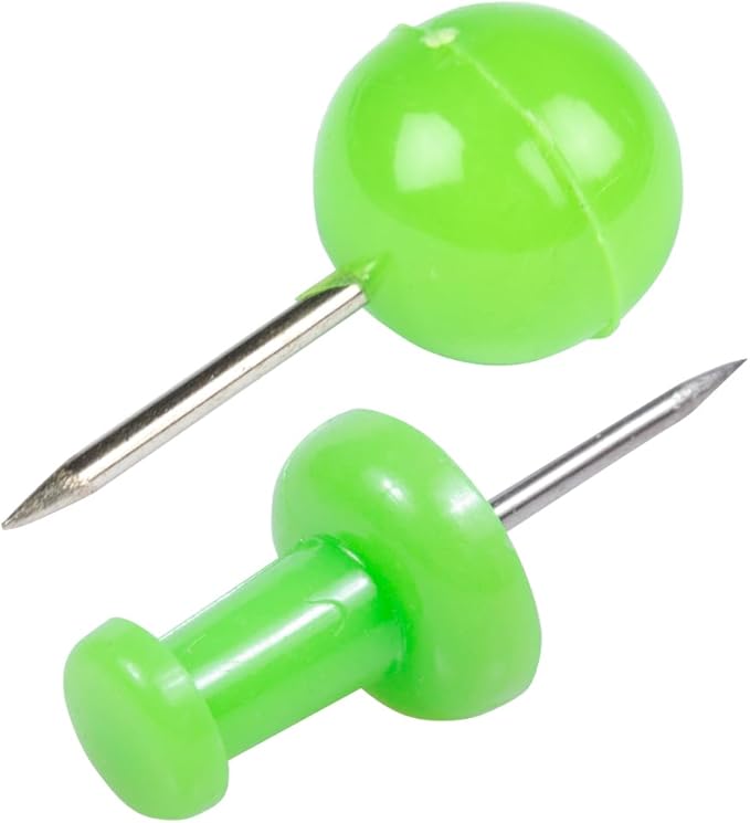 JAM PAPER Colorful Push Pins - Flat & Round Head Thumb Tack Combo Set - Lime Green Pushpins - 200/Pack