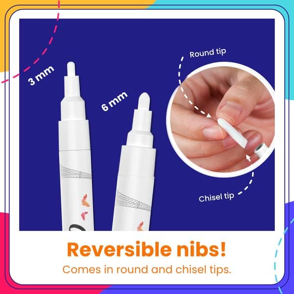 Chalkola 6 White Liquid Chalk Markers - White Dry Erase Liquid Chalk Pens for Chalkboard Signs, Blackboard, Car Window, Glass, Bistro | Variety pack - (3x) 3mm Fine Tip + (3x) 6mm Bold Size Ink Marker