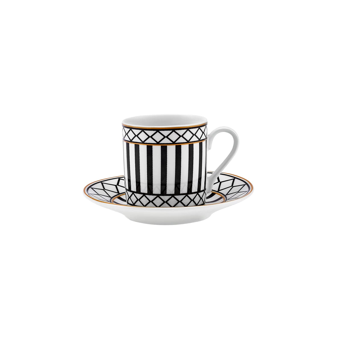 KARACA Helenistic Turkish Coffee Cups Set for 6, 12 Piece Porcelain Espresso Cups with Saucers, 80ML Demitasse Coffee Set, Black, Modern Elegant Design for Home & Gift