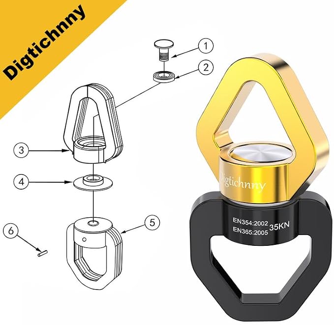 2 Pack Swing Swivel Heavy Duty, Aluminium Alloy 35KN Tree Swing Swivel Spinner for Children's Swing,Aerial Yoga,Web Tree Swing,Hanging Hammock Indoor Outdoor(Black-Gold with 4 Carabiners)