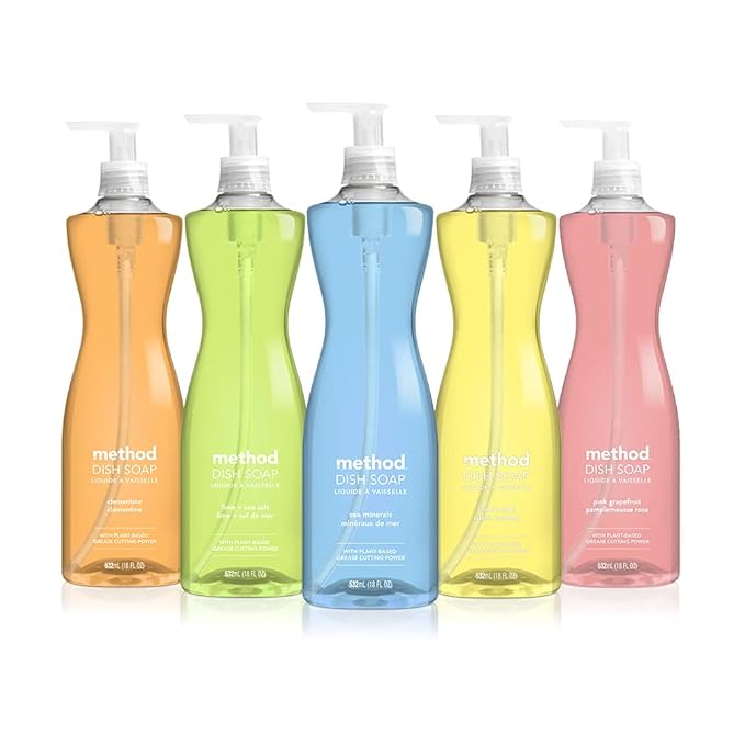 Method Gel Dish Soap, Sea Minerals Scent, Biodegradable Formula, Tough on Grease & Stuck-on Food, Cruelty Free Formula, Made with Recycled Plastic, 18 Fl Oz (Pack of 6)