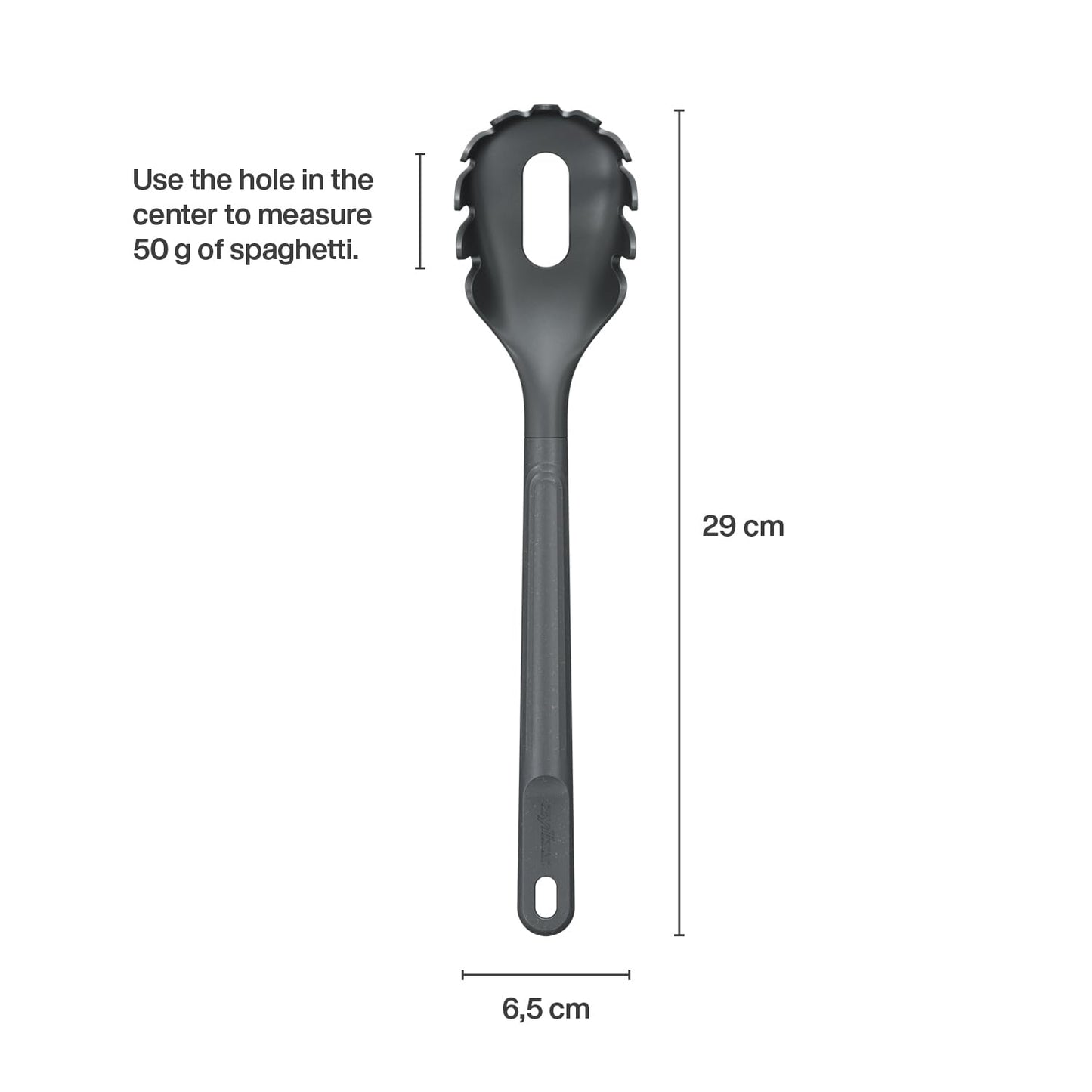 Zyliss E980231 Spaghetti Spoon, Sustainable Wheatstraw/Nylon, Scoop and Drain Spaghetti and Pasta, Non Stick, Heat Resistant Silicone Head, Beluga Grey, 12.2" X 2.5", Dishwasher Safe