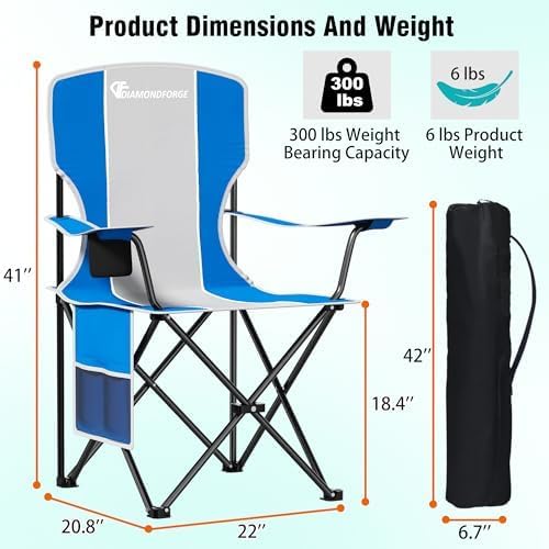 Camping Chair, 300 LBS High Back Sturdy Lawn Chairs Folding (Blue Gray) | Portable Outdoor Folding Camping Chair for Adults, with Cup Holder for Picnic, Lawn, Beach, Fishing and Sports
