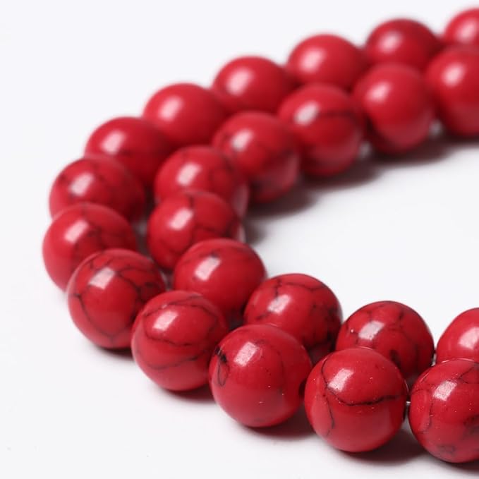 120PCS 6mm Natural Stone Beads Red Turquoise Gemstone Round Loose Beads for Jewelry Making 32" 2 Strand Crystal Energy Stone Healing Power DIY Bracelets
