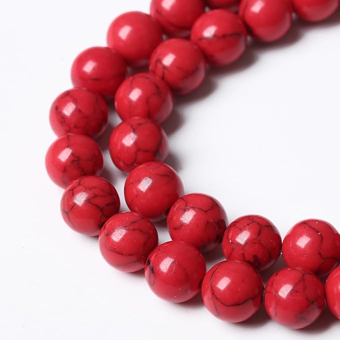 72PCS 10mm Natural Stone Beads Red Turquoise Gemstone Round Loose Beads for Jewelry Making 32" 2 Strand Crystal Energy Stone Healing Power DIY Bracelets