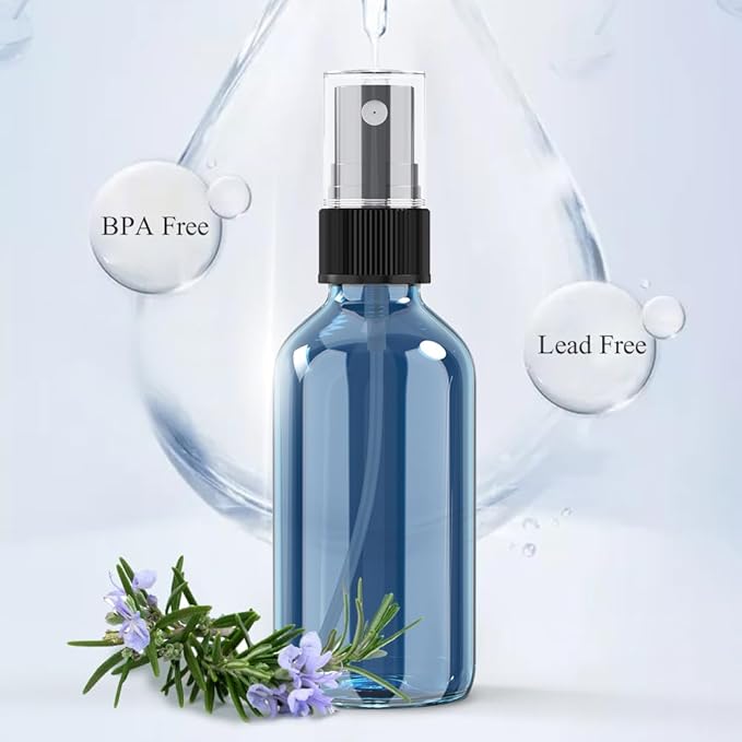 Wedama Spray Bottle, 2 oz Fine Mist Glass Spray Bottles, Little Refillable Liquid Containers for Watering Flowers Cleaning (16 Pack Indigo Blue)