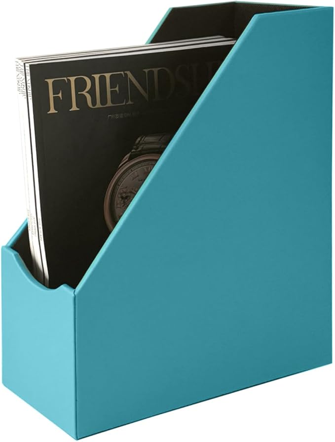 UnionBasic Magazine File Holder, Leatherette Desktop Document Organizer, Home Office Paper Holder File Storage Literature Sorter, Peacock Blue