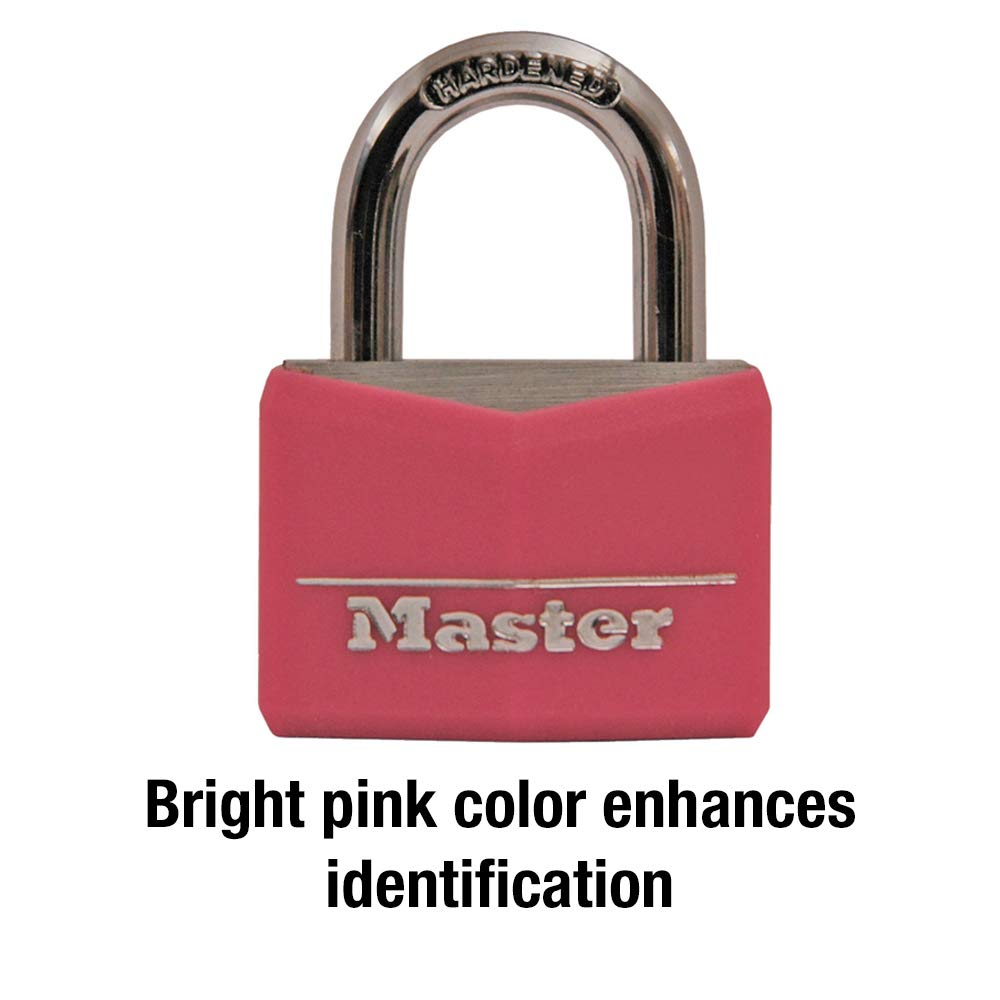 Master Lock Pink Covered Aluminum Keyed Padlock with Steel Shackle, Lock for Gym or School Locker with 1-9/16 Inch Lock Body, 146D
