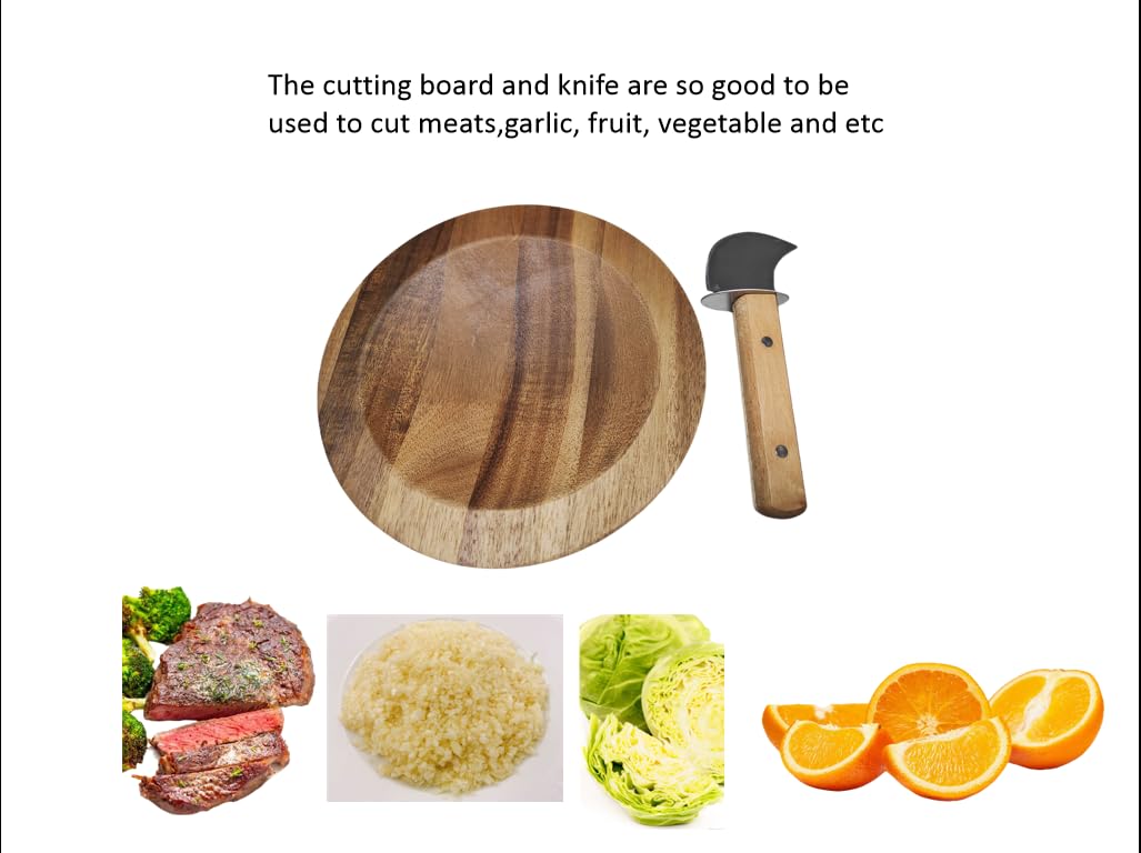 TLIOCAS Round Mezzaluna Cutting Board 8" Charcuterie Gourmet Serving Board with One Handed Rocker Knife for Steak,Cheese,Small Veggie n Fruits