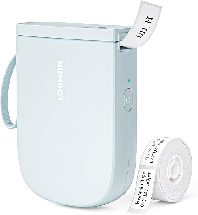 NIIMBOT Label Maker Bluetooth Mini Label Printer D11 2024 Version, Portable Label Maker with Tape Thermal Sticker Small Labeler, 300 DPI High Clearity Rechargeable, Blue