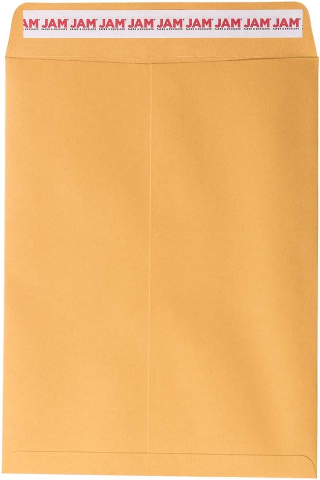 JAM PAPER 9 x 12 Open End Catalog Premium Envelopes with Peel and Seal Closure - Brown Kraft Manila - 100/Pack