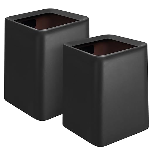 2 Pack Square Modern Trash Can Bedroom, 3Gal/12L Bathroom Trash Can Hidden Bag, Open Top Trash Bin Square Plastic, Minimalist Black Garbage Can with Inner Bucket (with 2 Handles) for Kitchen Office