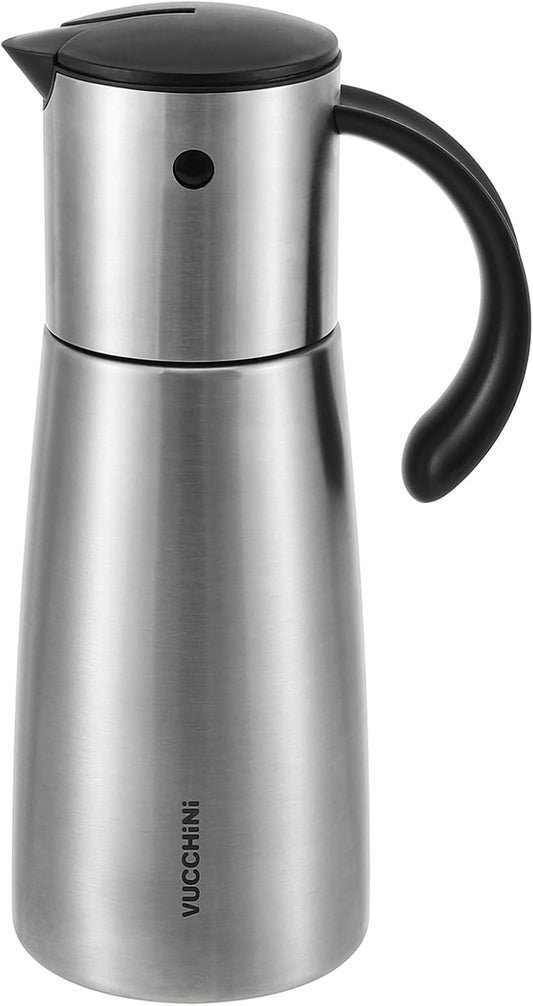 Vucchini Oil Dispenser Bottle Stainless Steel-Auto Flip Kitchen Oil and Vinegar Dispenser Set With Automatic Cap and Stopper - 12.8 oz Non-drip Spout Cruet Bottle