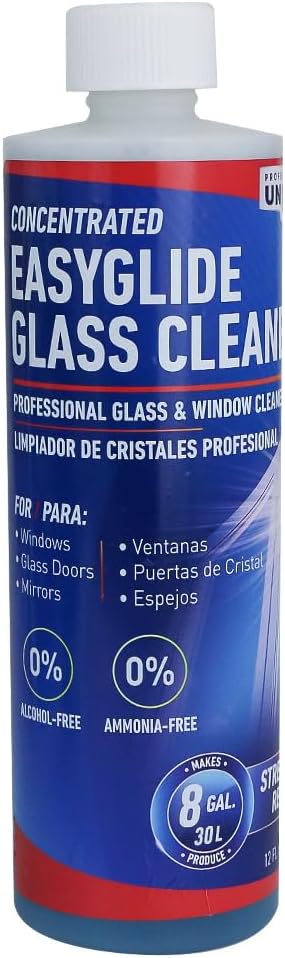 Unger Professional Streak-Free EasyGlide Glass Cleaner Concentrate, 12 oz, Ammonia-Free, Makes 8 Gallons of Solution, Safe for Tinted Windows, LOW-E, Windshields, and Mirrors