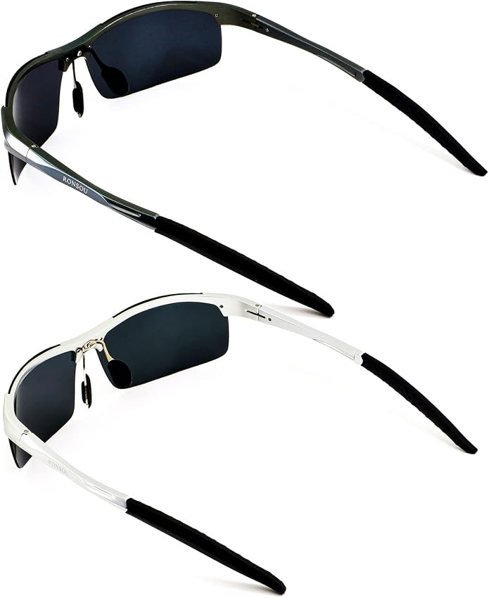 RONSOU Men Sport Al-Mg Polarized Sunglasses Unbreakable for Driving Cycling Fishing Golf