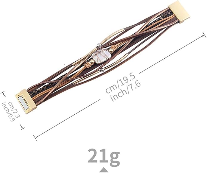 Fesciory Leather Wrap Bracelets for Women, Boho Leopard Multi-Layer Crystal Beads Cuff Bracelet Jewelry
