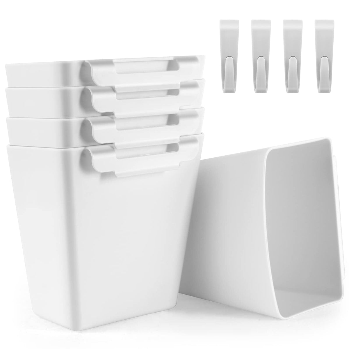 LEZIOA 5 Pack Hanging Cup Holders, Multipurpose Rolling Cart Accessories Utility Cart Accessories For Art Craft Supplies, Space Saving Hanging Storage Basket Pencil Holder Makeup Organizers (White)