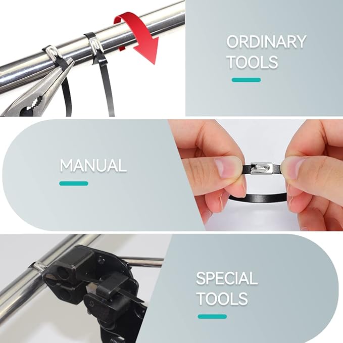 Metal Zip Ties Black 14 inch 304 Stainless Steel Epoxy Coated Locking Cable 220LB 350mm 100pcs Heavy Duty Exhaust Wrap Multi Purpose Binding for machinery, vehicles, farms, cables, pipes,Fence