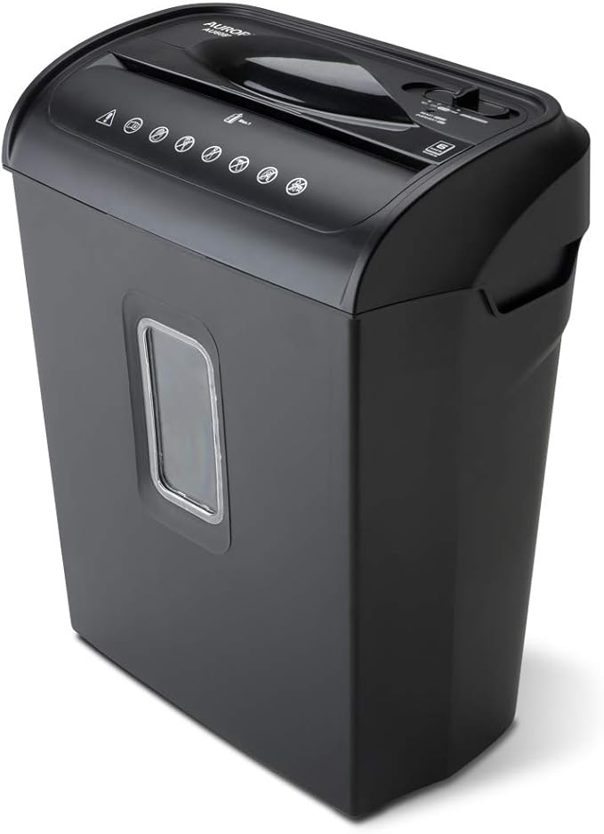Aurora AU608MB High-Security 6-Sheet Micro-Cut Paper Credit Card Shredder with 3.5-Gallon Wastebasket, 4-Minute Continuous Running Time, Security Level P-4