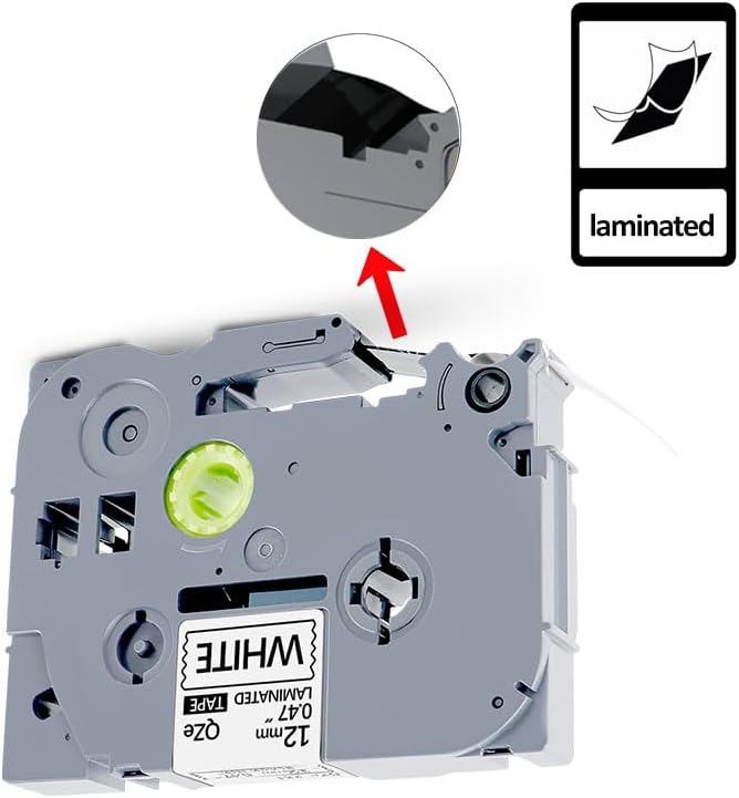 6Pack TZe-231 Tape Label Maker Compatible with Brother P-Touch TZe-231 Tape, TZE231 ½” 0.47”x 26.2 ft Laminated Black on White, for use with PT-D210, PT-H110, PT-D220, PT-D410, PT-D600