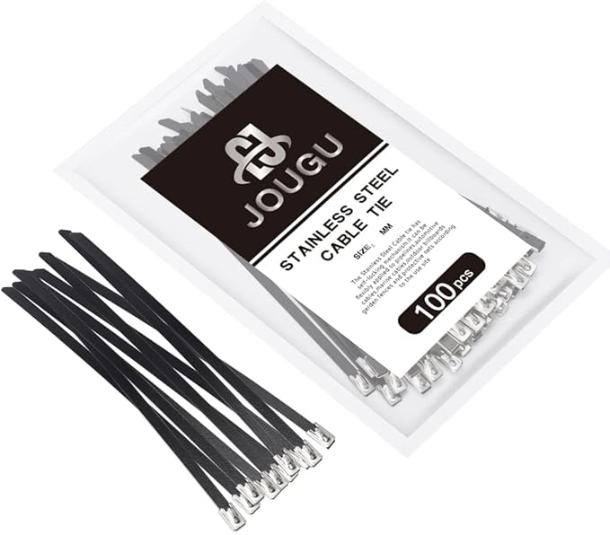 Metal Zip Ties Black 11.8 inch 100pcs 304 Stainless Steel Epoxy Coated Locking Cable 300mm Heavy Duty Exhaust Wrap Multi Purpose Binding for machinery, vehicles, farms, cables, pipes,Fence