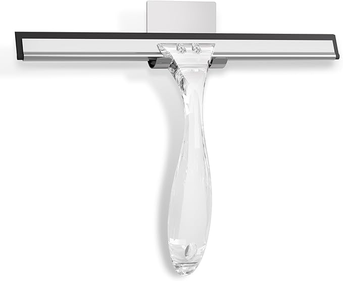 AmazerBath Squeegee for Shower Glass Door, Shower Squeegee for Glass Doors - Acrylic Handle All-Purpose Squeegee for Shower Doors, Windows, Mirrors, Tiles and Car Glass, 10 Inches - Clear