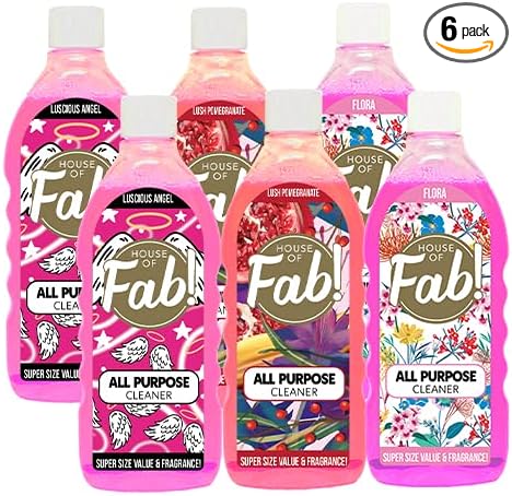 HOUSE OF FAB! Powerful All Purpose Cleaner, Dirt & Grime Removing Multi Purpose Cleaner, Used for Floors, Walls, and Any Hard Surface, Used on Large Areas, 33.8 FL Oz, 6 Pack, Designer