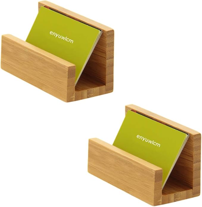 enyuwlcm 1 Pack Bamboo Wood Desktop Business Card Holder for Desk Sturdy Business Card Display Stand for Office Suitable for Men Women