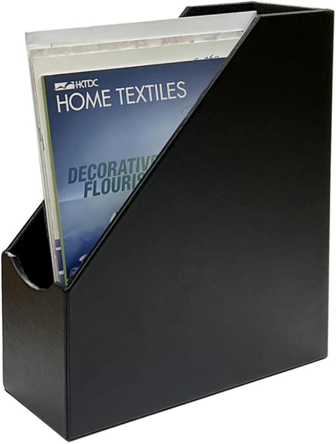 UnionBasic Magazine File Holder - Office Leatherette Desktop Document File Folder Journals Organizer Racks, Black, Set of 4
