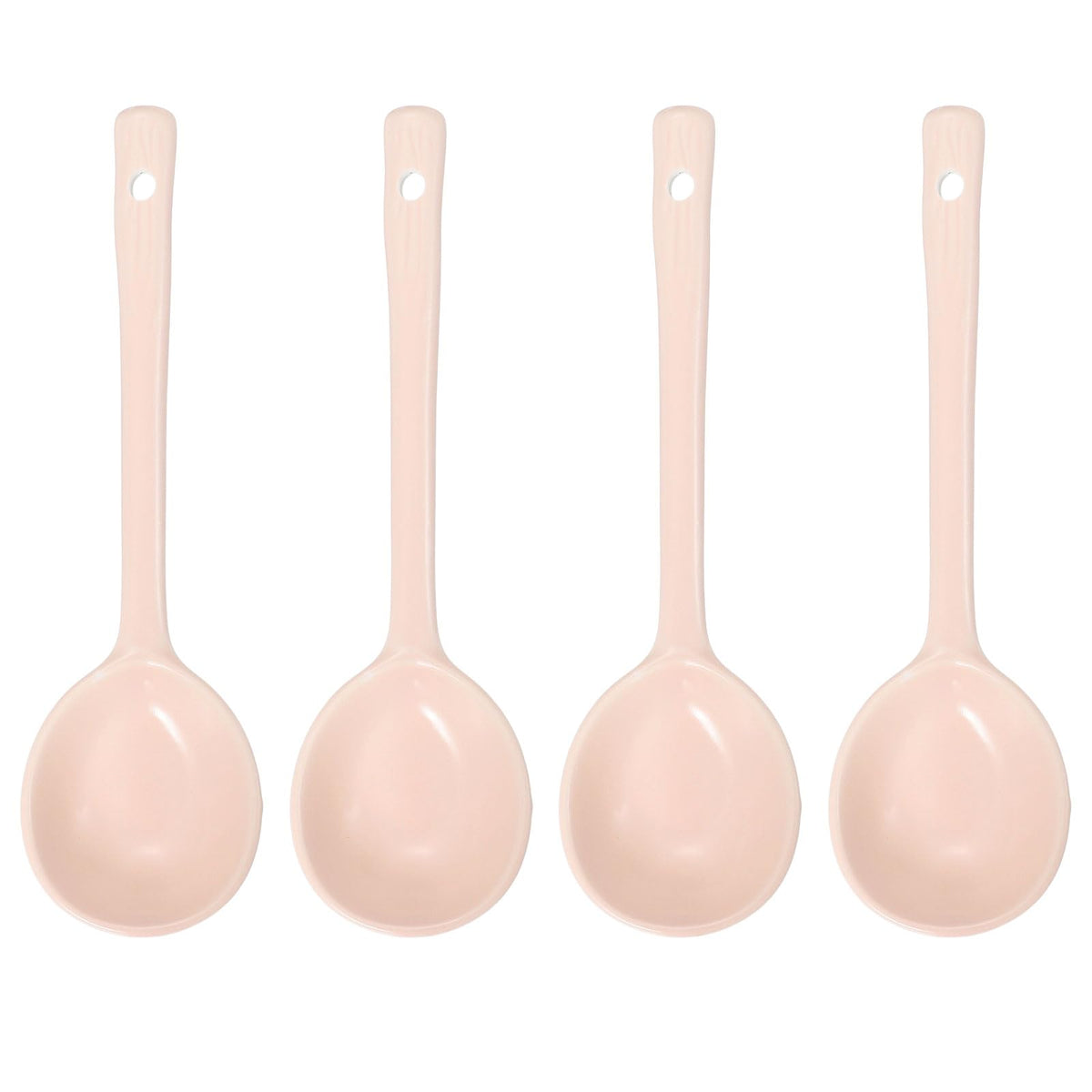 uxcell 4pcs Ceramic Soup Spoons, Long Handle Dinner Serving Spoon for Soup, Noodles, Dumplings Pink