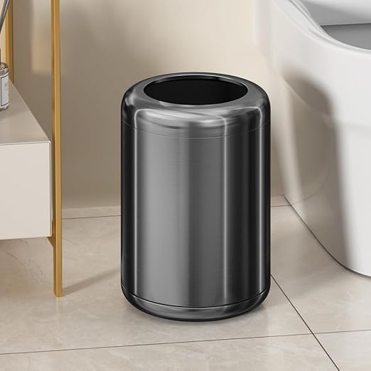 10L/2.6Gal Brushed Stainless Steel Trash can,Open Top Wastebasket Bin,Garbage Can for Bathroom,Living Room,Office,Kitchen,Bedroom,Hotel (Black Gold)