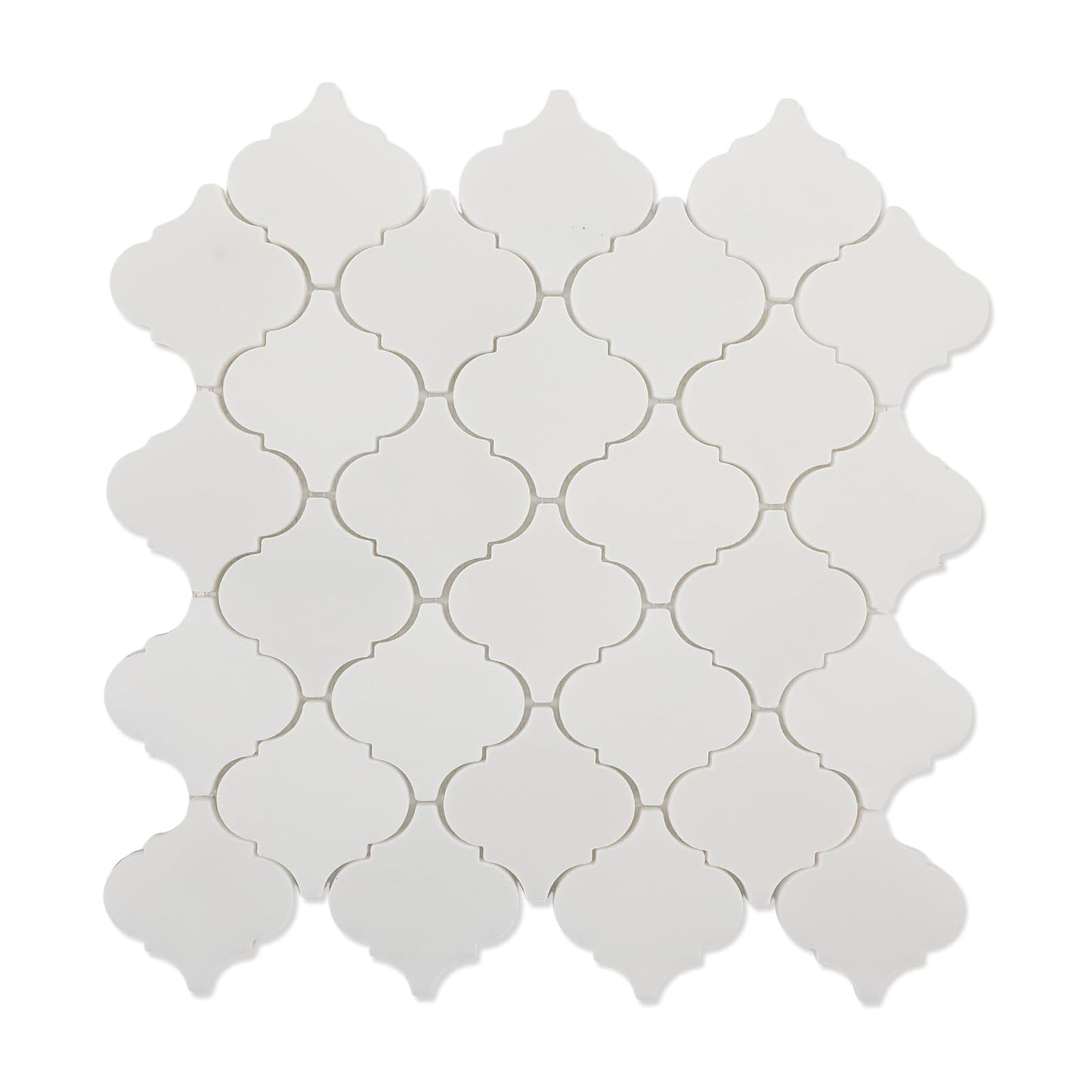 Adolif White Marble Mosaic Tile, 3 Inch Arabesque Lantern Marble Backsplash Tiles for Kitchen Bathroom Shower Wall Floor, Honed, 5 Sheet, Royal White