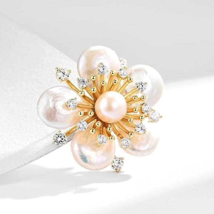 Flower Brooch Pin - Rhinestone Flower Pin 18k Gold Plated - Thanksgiving Day, Birthday, Wedding Gifts for Mom, Wife