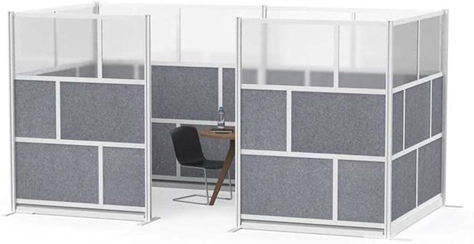 Stand Up Desk Store Expanse Modular Wall | 53'' x 70'' Wall | Expandable Partition Room Divider with Rearrangeable Frosted Acrylic & Sound Absorbent Panels (Silver Frame)