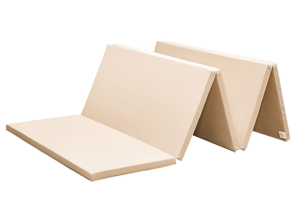 KaRaDaStyle Gymnastics Mat Folding Stretch Mats 75"x31"x1.2" Exercise Muscle Training Children Play Horizontal Bar Mat Yoga Sports Soundproof Home Use (Beige/5-fold)