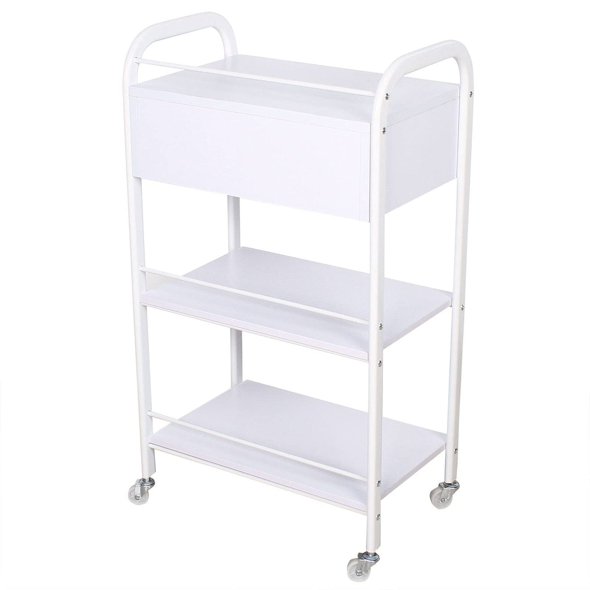 DYRABREST 3-Tier Utility Cart with Drawer, Mobile Serving Cart for Esthetician, Dental, Medical, Kitchen, Salon, 33LBS Load Capacity, White Rolling Trolley