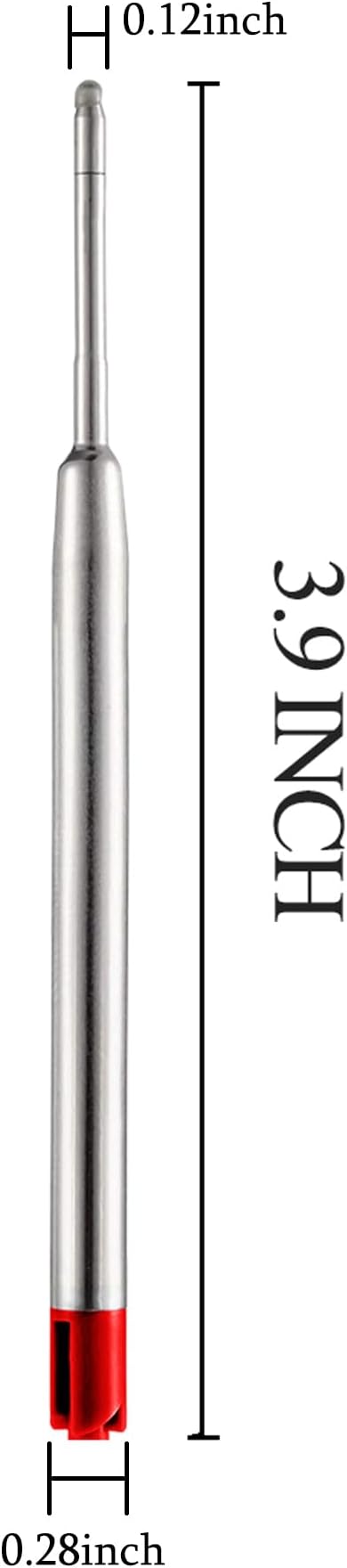 DunBong Red Ink Refill Pack of 5, Replaceable Ballpoint Pen Refills, Medium Point Metal Refill (Red)