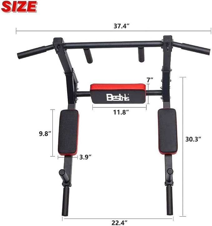 BESTHLS Wall Mounted Pull Up Bar and Dip Station, Heavy Duty Wall Mount Pull-up Chin Up Bar Multifunctional Home Gym Workout Indoor Exercise Equipment Support to 440 Lbs