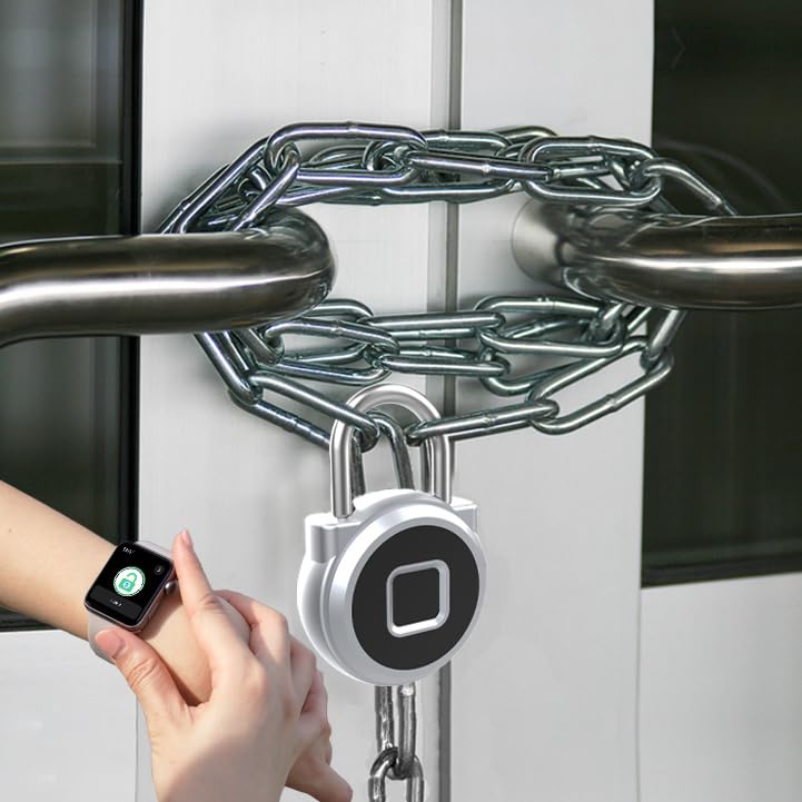 eLinkSmart Gym Locker Padlock with Fingerprint Remote Authorized Unlock Record - Waterproof Security Keyless Smart Lock for School Gym Locker Backpack Gun Case Field Box Silver Support iOS Watch