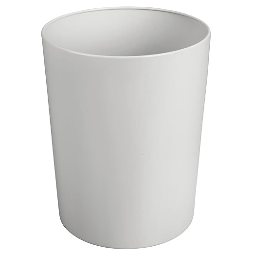 mDesign Round Metal Small 1.7 Gallon Recycle Trash Can Wastebasket, Garbage Container Bin for Bathrooms, Kitchen, Bedroom, Home Office - Durable Stainless Steel - Mirri Collection - Light Gray
