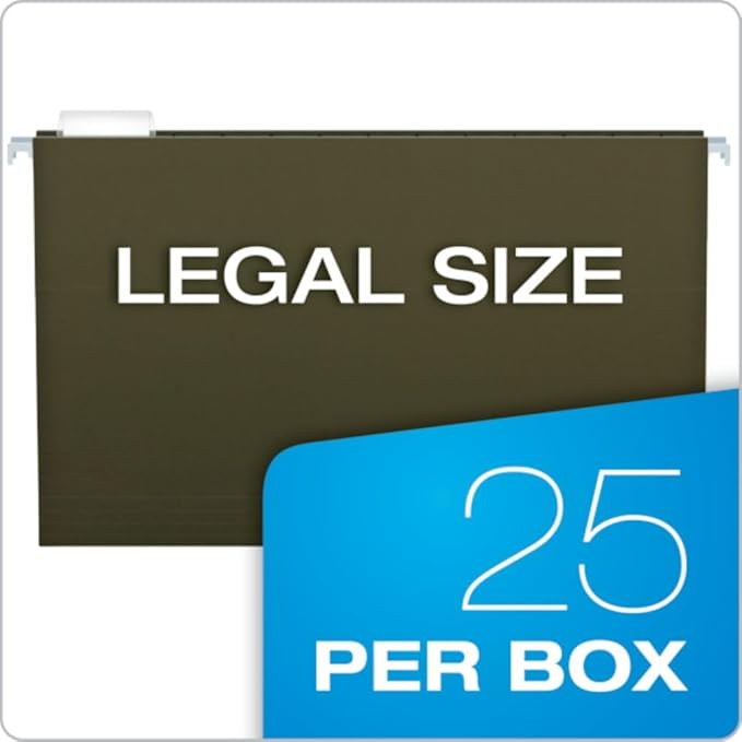 Pendaflex Extra Capacity Reinforced Hanging File Folders, 4", Legal Size, Standard Green, 1/5 Cut, 25 per Box (04153x4)