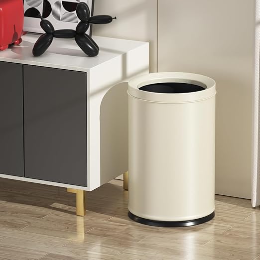 2.4 Gallon Bathroom Small Trash Can, Open Top Waste Basket, White Decorative Garbage Can, for Near Desk Bathroom Bedroom Hotel Office Cafe Kitchen Hallway(White 9L)