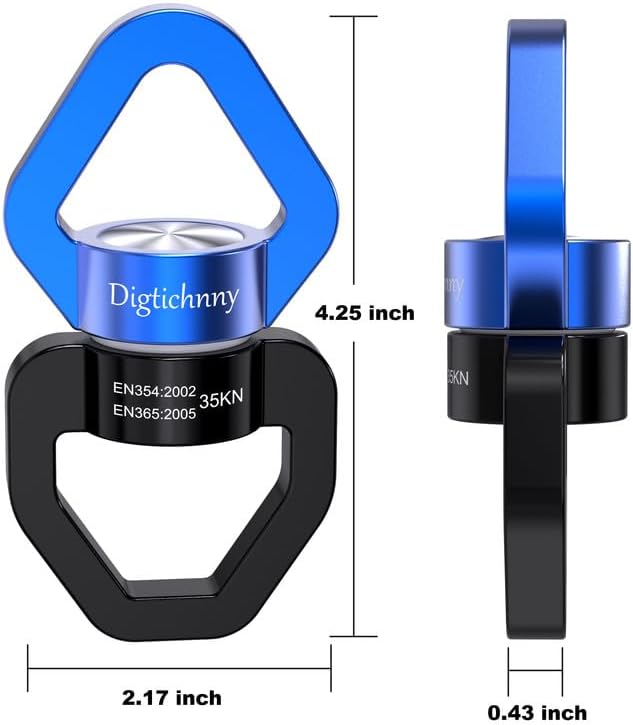 2 Pack Swing Swivel, 35KN Aluminium Alloy Swivel Hook for Swing, Swing Spinner for Children's Swing,Aerial Yoga,Web Tree Swing,Hanging Hammock Indoor Outdoor(Black-Blue with 4 Carabiners)