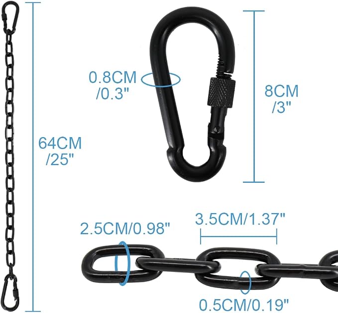 4 Pack 25in Hanging Swing Chain with 4 Carabiners, 440LB Capacity Hanging Kits Heavy Duty Hanging Chair Hardware for Hammock Swing Hanging Chair Punching Bags Sandbag Indoor Outdoor Yoga Gym (Black)