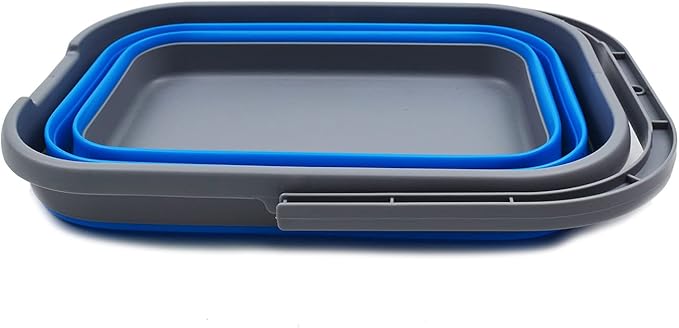 SAMMART 12L (3.1 Gallon) Collapsible Rectangular Handy Bucket (1, Dark Grey/Blue)